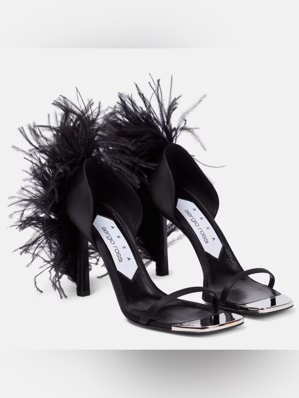 Sergio Rossi Black Feather-Trim High Heel Sandals